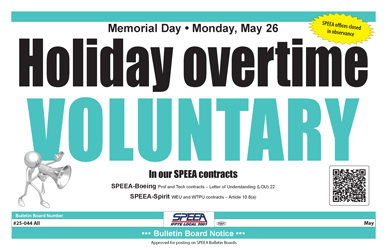 Memorial Day - Holiday overtime voluntary