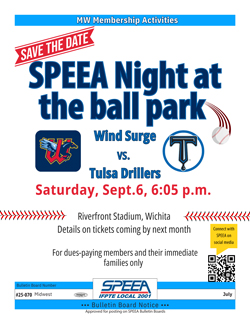 SPEEA Night at the ball park - Saturday, Sept. 6, 6:05 p.m.