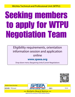 Seeking members to apply for WTPU Negotiation Team