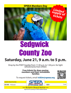 SPEEA Day at Segwick County Zoo - Saturday, June 21, 9 a.m. to 5 p.m.