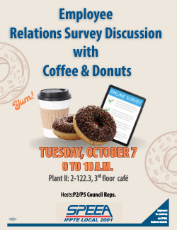 Survey Discussion with Coffee & Donuts - Plant 2 - Tuesday, Oct. 7 9 to 10 a.m.