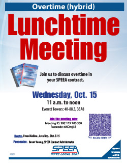 Overtime Lunchtime Meeting - Wednesday, Oct. 15, 11 a.m. to noon