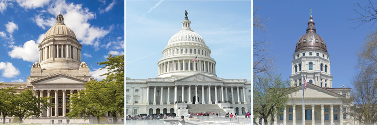 State Capitols in Olympia, WA, Washington DC and Topeka, KS