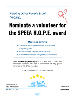 Nominate a volunteer for the SPEEA H.O.P.E. award