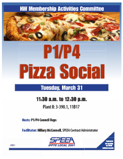 P1/P4 Pizza Social - Tuesday, March 31 at 11:30 a.m.