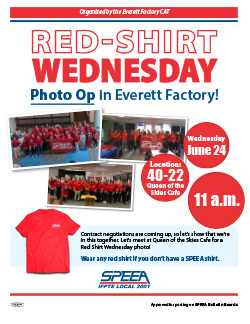 Red Shirt Wednesday Photo Op in Everett Factory - Wednesday June 24, 11 a.m.