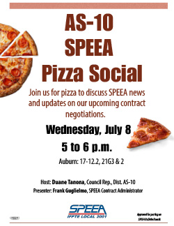 AS-10 SPEEA Pizza Social - Wednesday, July 8 at 5 p.m.