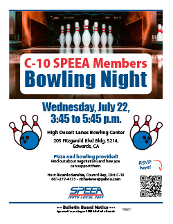 C-10 SPEEA Members Bowling Night - California - Wednesday July 22 at 3:45 p.m.